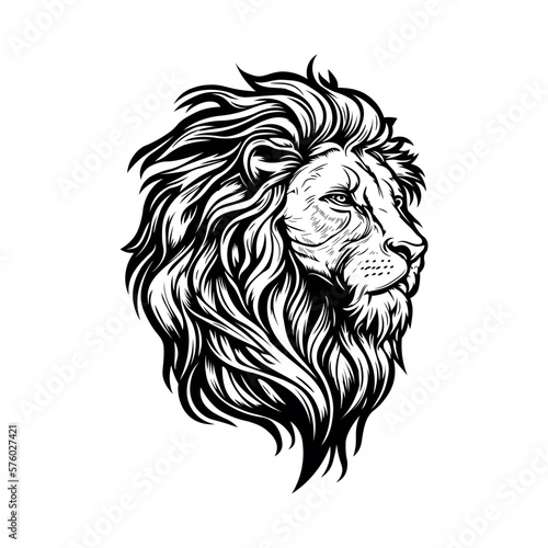 Vector black and white illustration of a lion