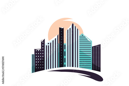 City vector illustration. Urban cityscape background with skyscraper