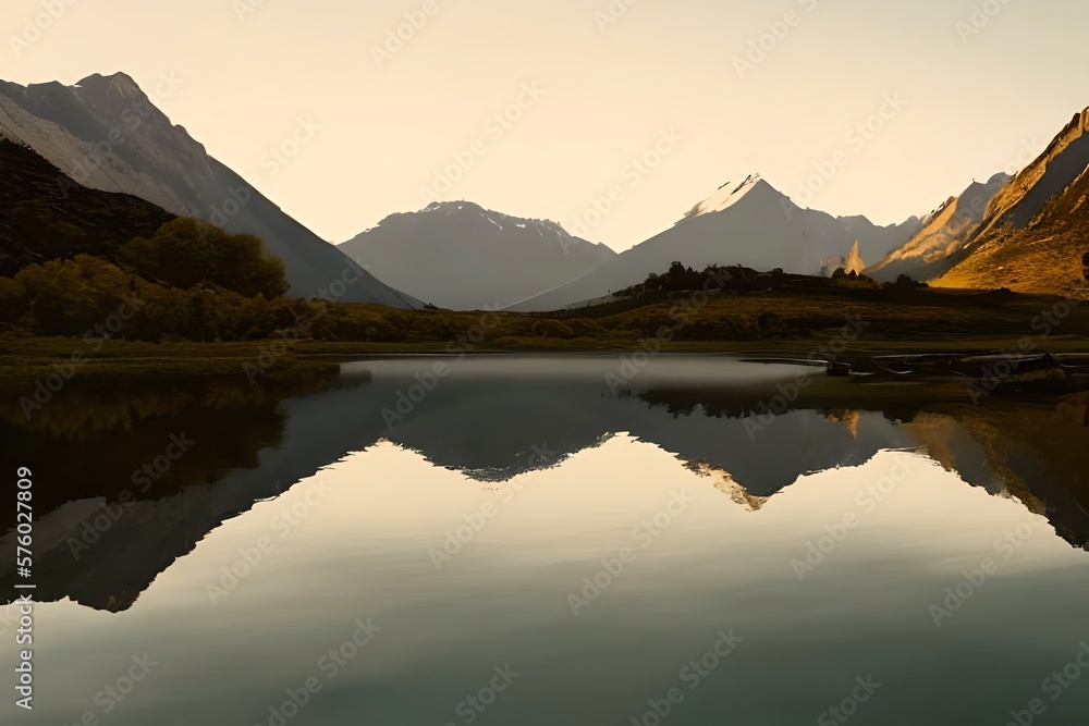 Wallpaper of beautiful river and mountain landscape. Generative AI