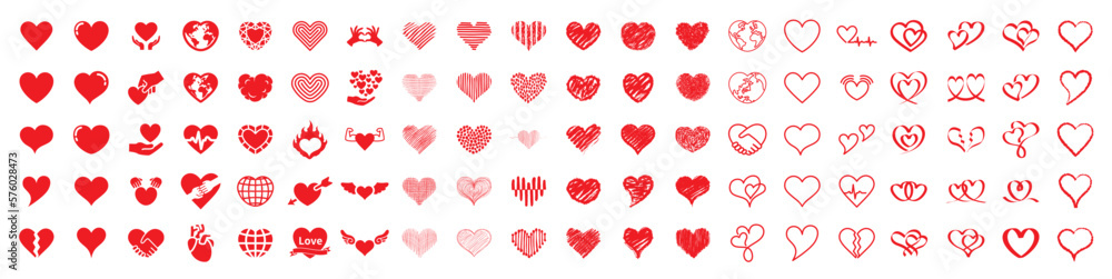 Heart icon set with different shapes - obrazy, fototapety, plakaty 