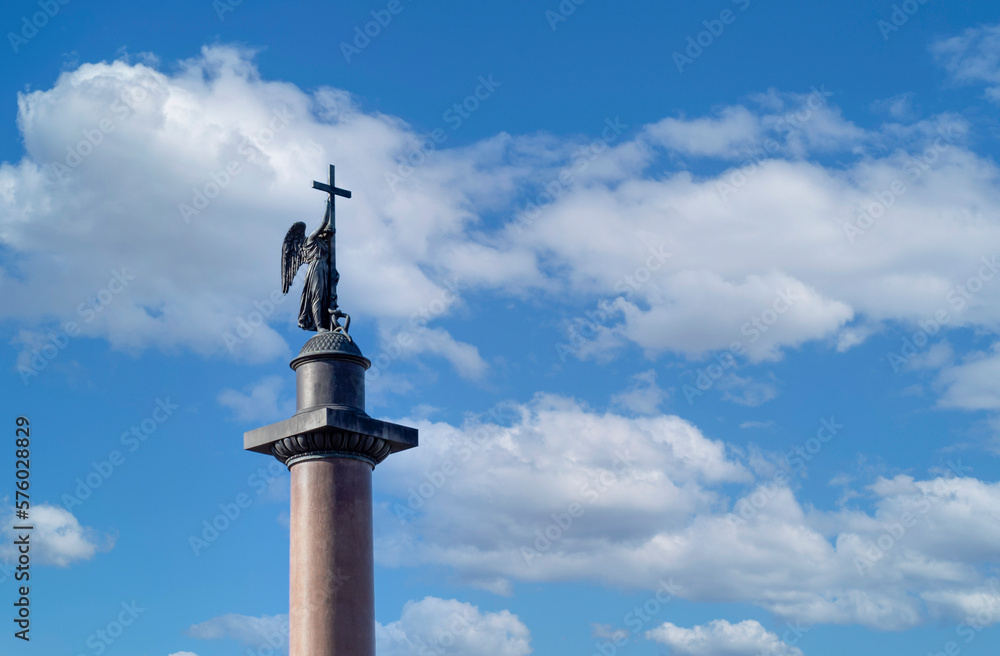 Saint Petersburg, Russia - october 2022: Alexander Column on the Palace Square