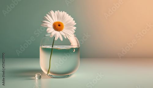 Glass of fresh daisy flowers in vase. Generative AI photo