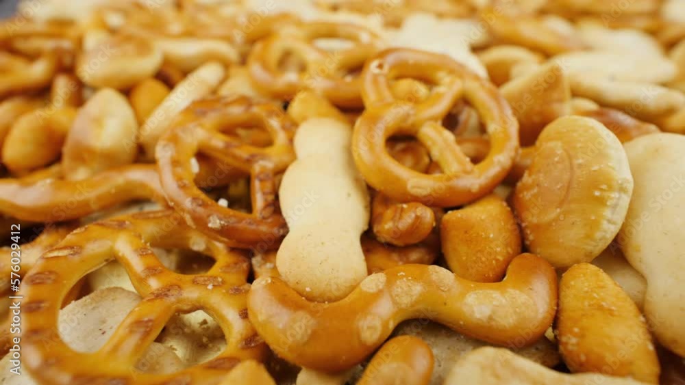 Salted pretzels and poppy seed crackers Salted pretzels and poppy seed crackers