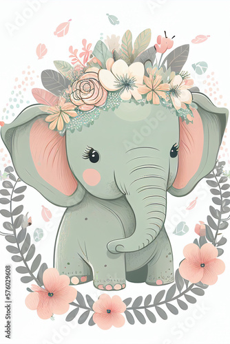 Nursery illustration of an adorable baby elephant © Christine