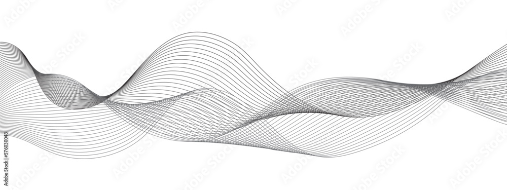 Abstract grey, white smooth element swoosh speed wave modern stream transparent background. Abstract wave line for banner, template, wallpaper background with wave design. Vector illustration - obrazy, fototapety, plakaty 