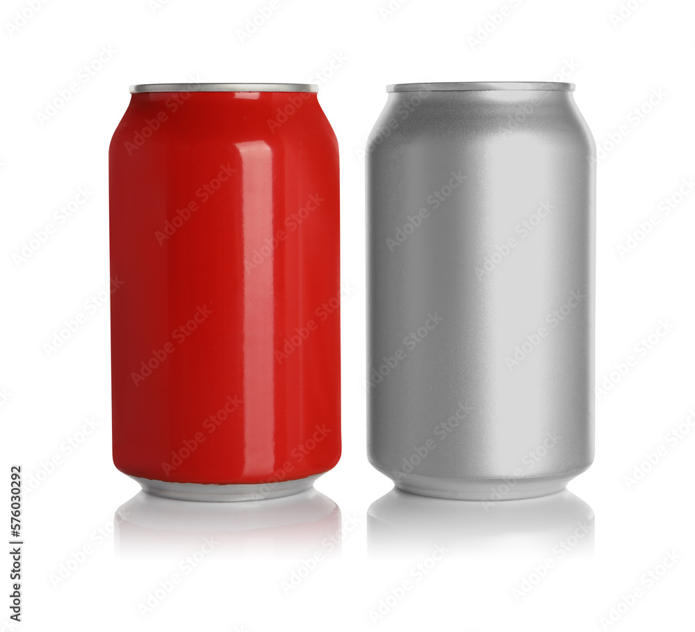 Aluminum cans with drinks on white background Aluminum cans with drinks on white background