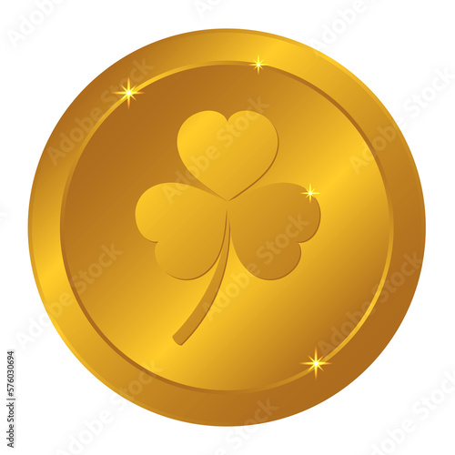 Gold coin with shamrock. St. Patrick's Day symbol. Vector illustration on transparent background photo