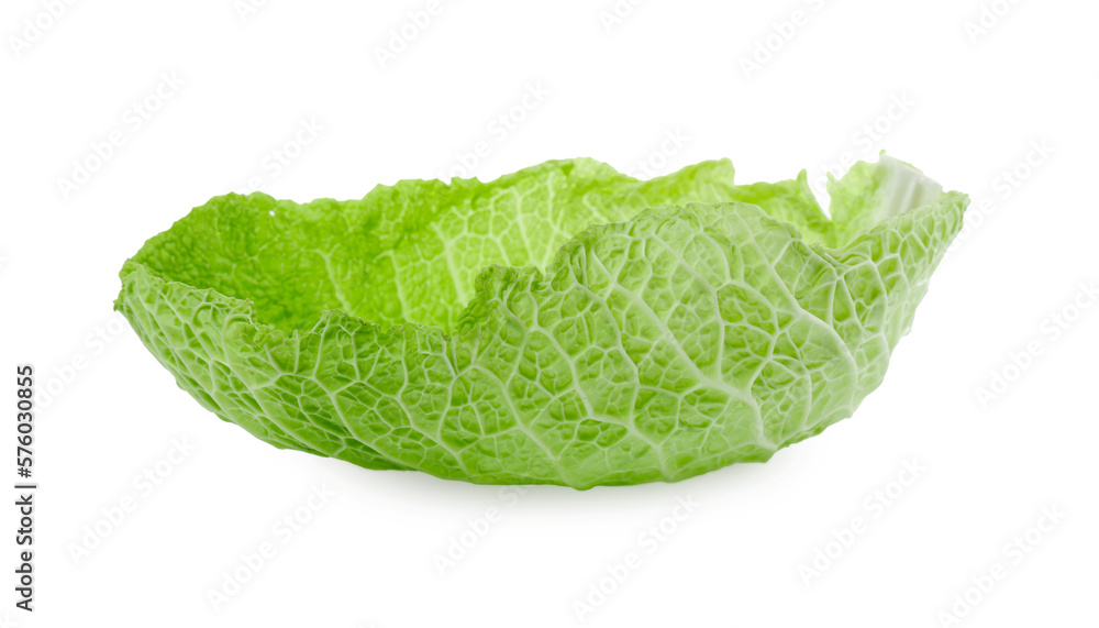 Fresh leaf of savoy cabbage isolated on white Fresh leaf of savoy cabbage isolated on white