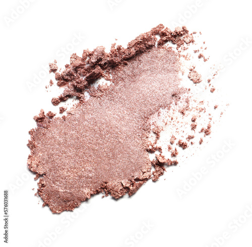 Crushed eye shadow on white background, top view. Professional makeup product