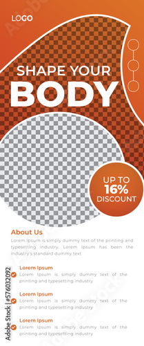 Body Fitness Roll Up Stand Banner Standee Web Advertisement Template Design for Social Media Promotion
