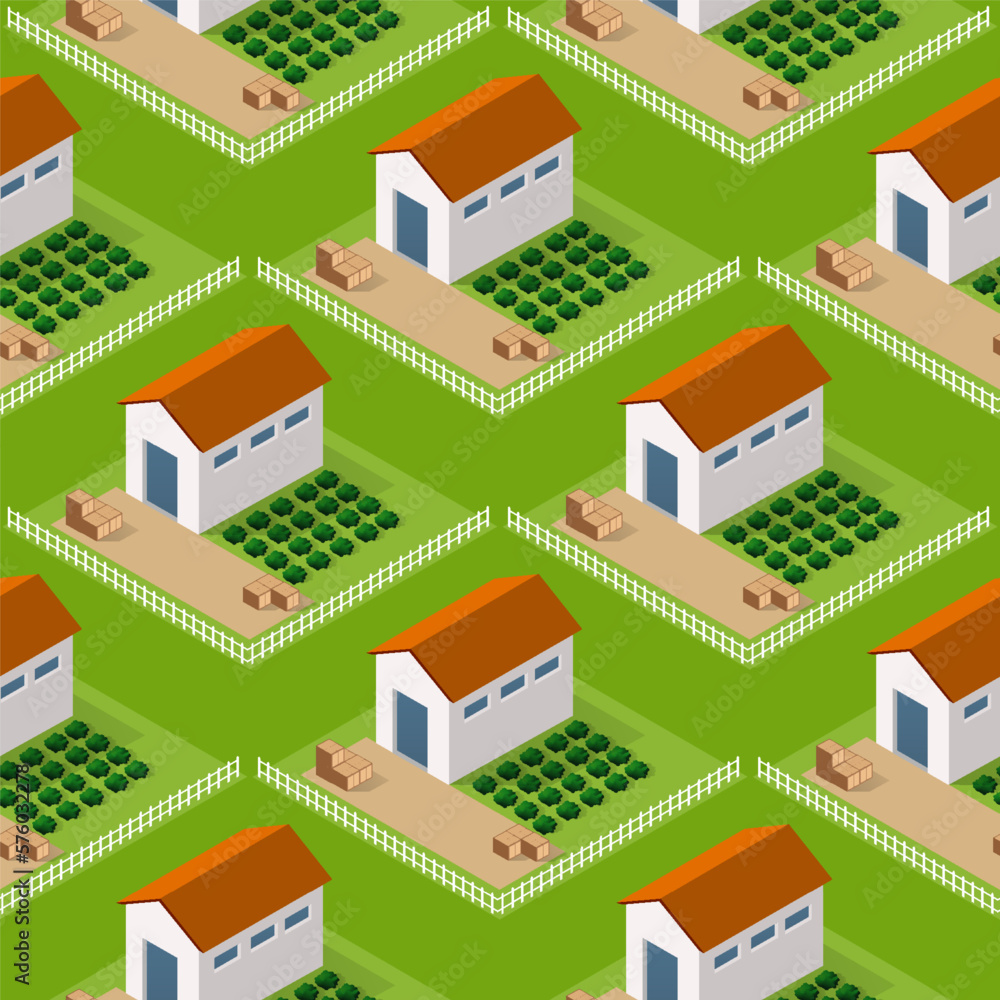 Seamless city building house Repeating Tile Pattern Isometric Illustration