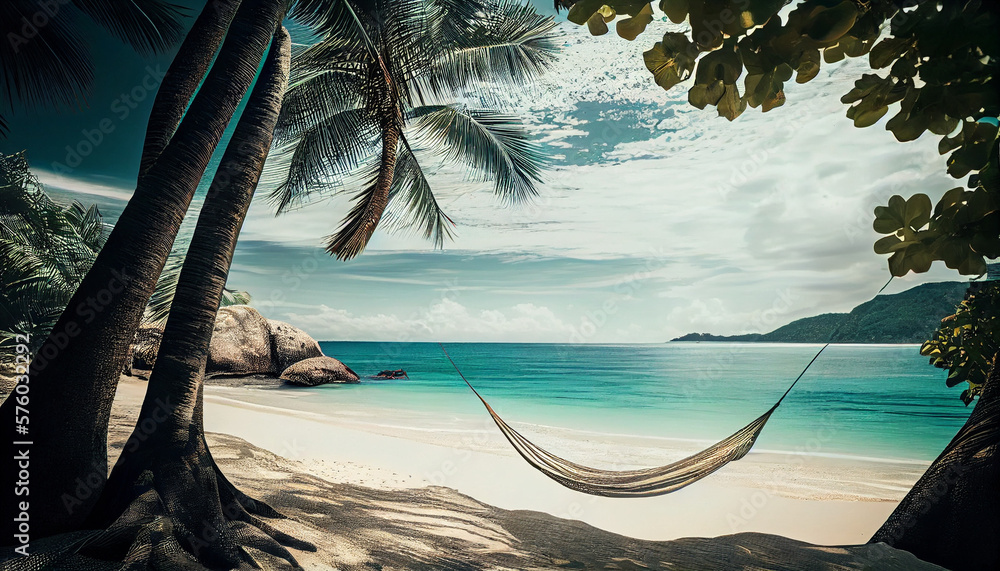 Fototapeta premium Tropical beach with a hammock