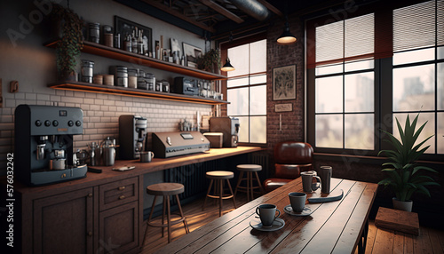 Minimalist Coffee Shop Cozy Working Environment Generative AI