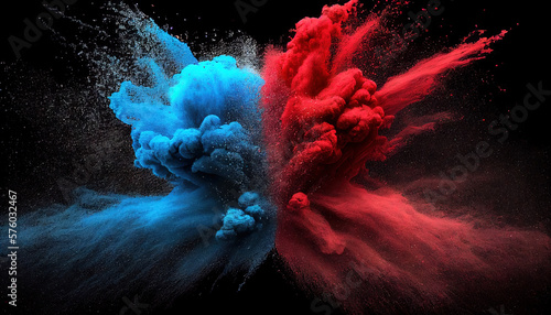 Blue and red powder colliding photo