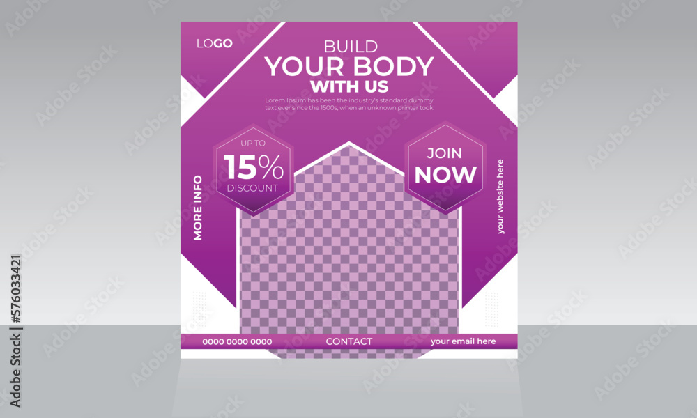 Body Fitness Gym Social Media Post, Social Media Banner Template for Promotional Business