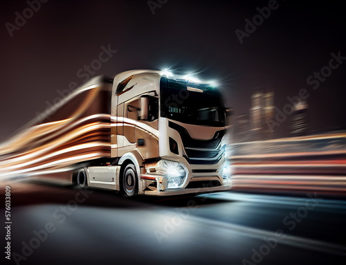 A truck speeding in the city at night with taillights giving a speed impression  generative AI