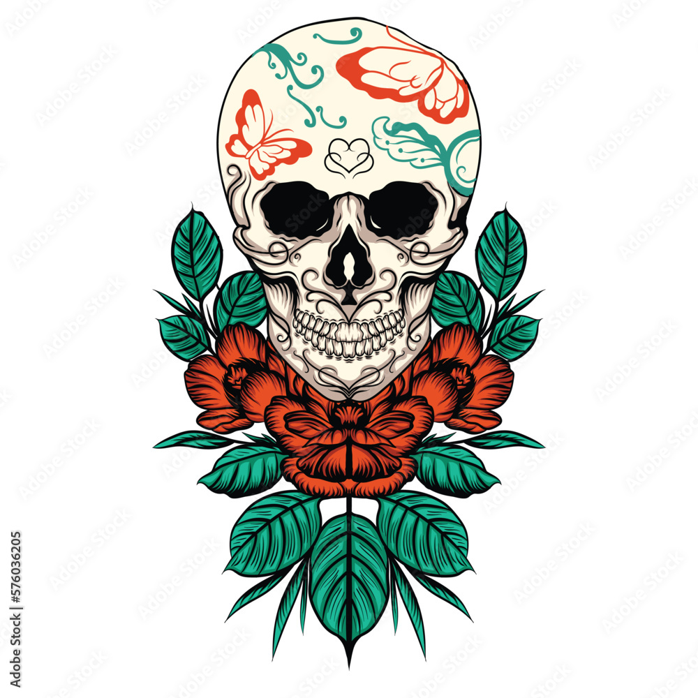 flower skull logo illustration