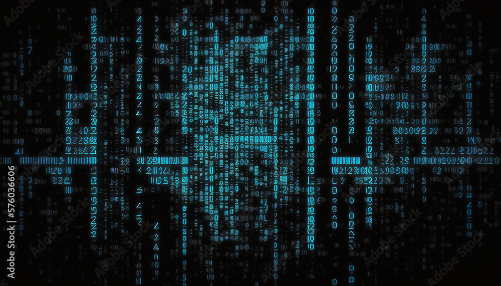 Blue digital background. Random binary code,  Created using generative AI tools.
