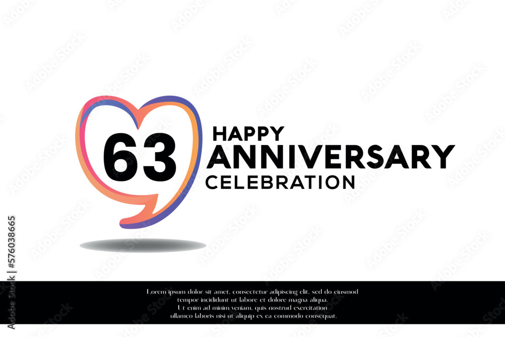 Vector 63rd anniversary logo background design with gradient elements heart shape vector illustration 