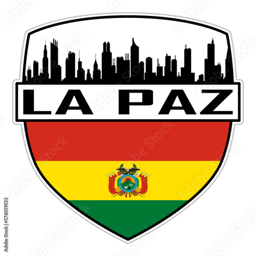 La Paz Bolivia Flag Skyline Silhouette La Paz Bolivia Lover Travel Souvenir Sticker Vector Illustration SVG EPS AI