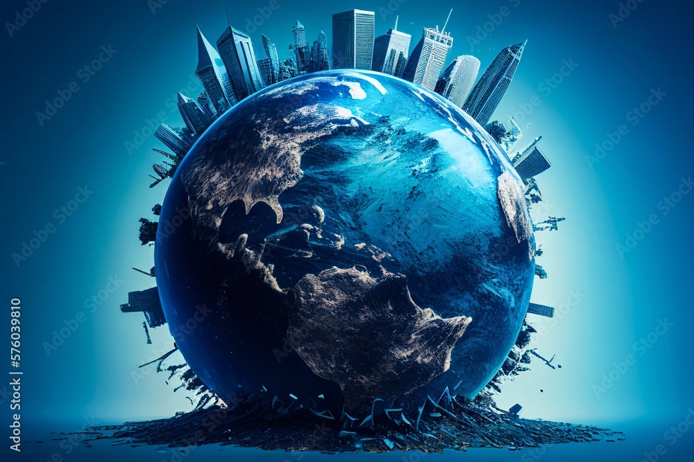 Earth With Home, Nature And City Around. Illustration of a earth