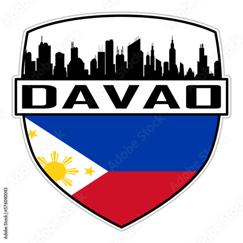 Davao Philippines Flag Skyline Silhouette Davao Philippines Lover Travel Souvenir Sticker Vector Illustration SVG EPS AI