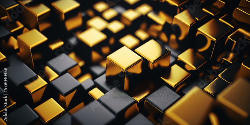 Abstract golden and black cubes. Colorful luxury 3d background. Cubic texture.