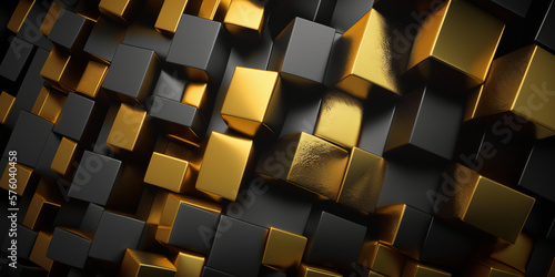 Abstract golden and black cubes. Colorful luxury 3d background. Cubic texture. © Art Gallery