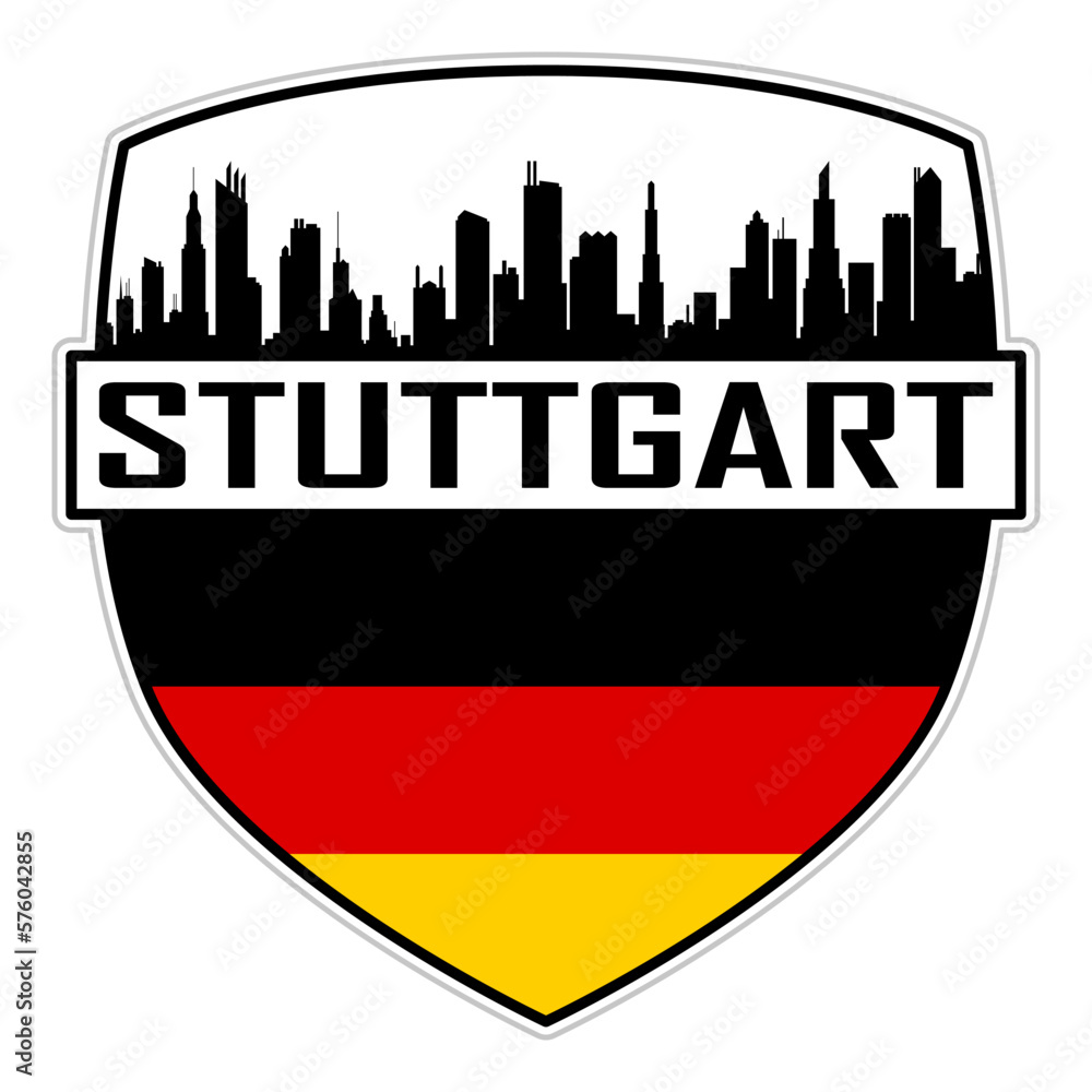 Fototapeta premium Stuttgart Germany Flag Skyline Silhouette Stuttgart Germany Lover Travel Souvenir Sticker Vector Illustration SVG EPS AI