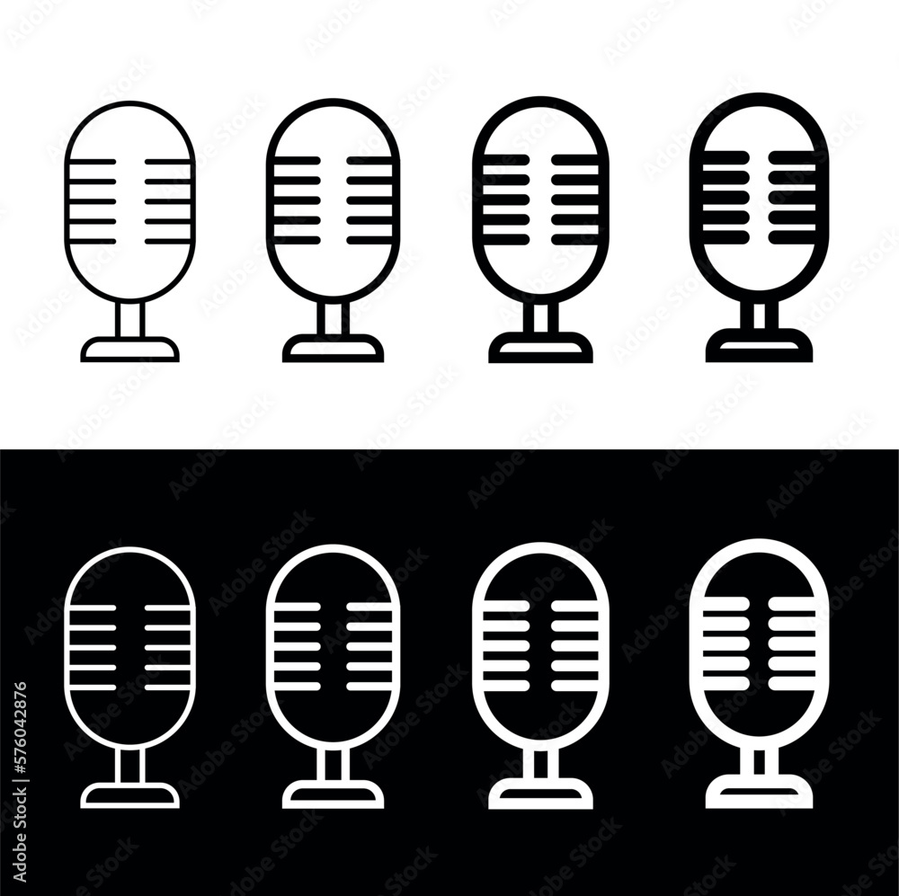 Microphone icon with lines of different thickness on light and dark background Microphone icon with lines of different thickness on light and dark background