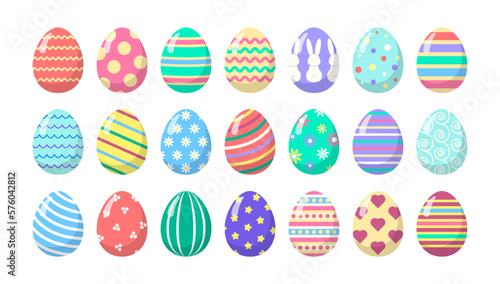 Cartoon fancy Easter Eggs collection in pastel colors. Isolated vector eggs set with different patterns