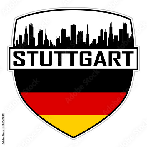 Stuttgart Germany Flag Skyline Silhouette Stuttgart Germany Lover Travel Souvenir Sticker Vector Illustration SVG EPS AI