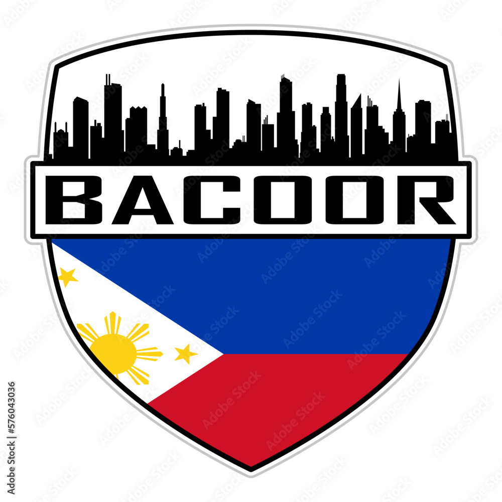 Bacoor Philippines Flag Skyline Silhouette Bacoor Philippines Lover Travel Souvenir Sticker Vector Illustration SVG EPS AI