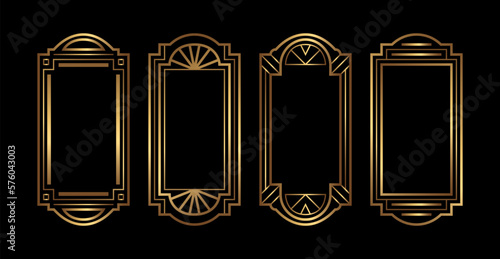 Set of golden vector frames for social media stories. Isolated Art Deco vecrtical templates collection for design