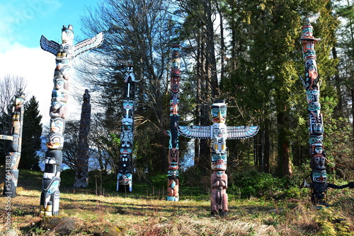 Totem Poles of Stanley Park in Vancouver BC. Canada