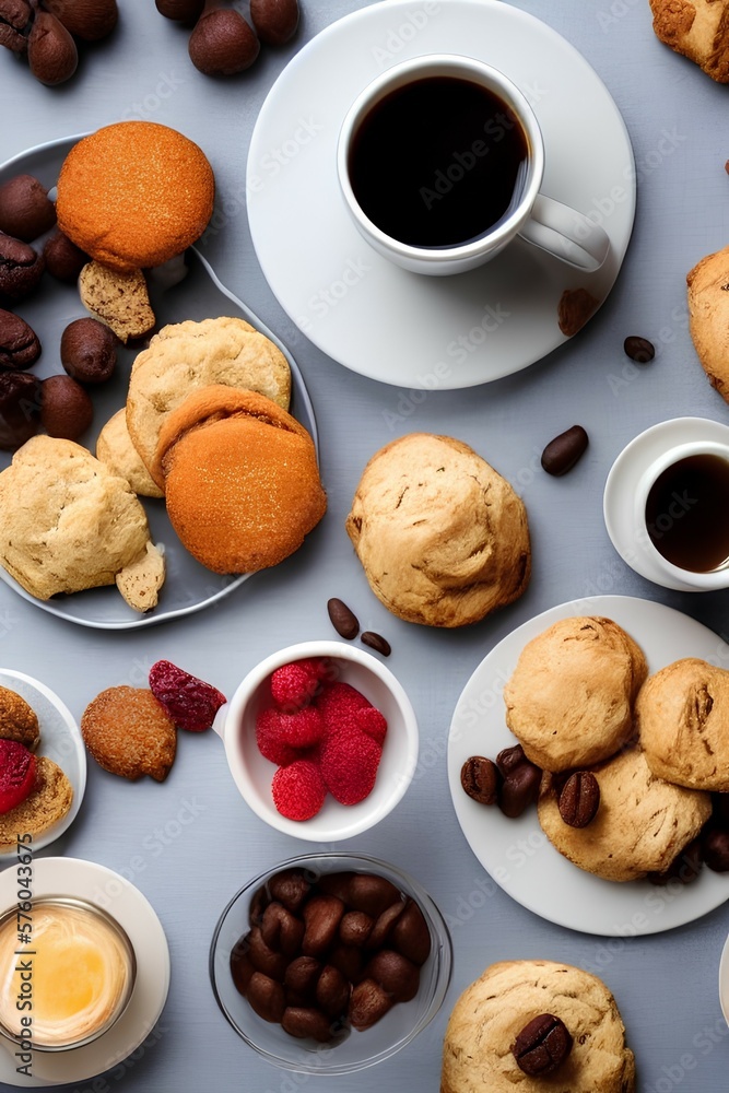 morning coffee and biscuit highcalorie breakfast, unhealthy food