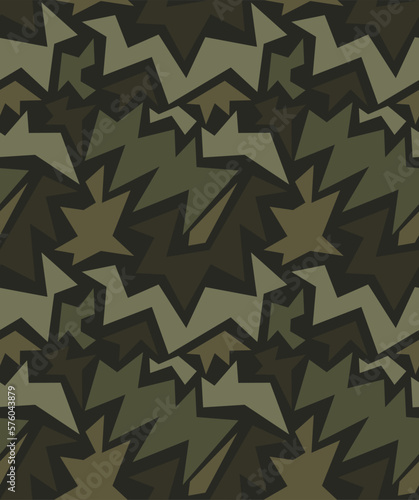Abstract geometric camouflage pattern  vector seamless khaki background.