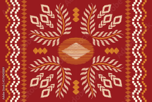 Ethnic Ikat fabric pattern geometric style.African Ikat embroidery Ethnic oriental pattern crimson red background. Abstract,vector,illustration.For texture,clothing,wrapping,decoration,carpet.