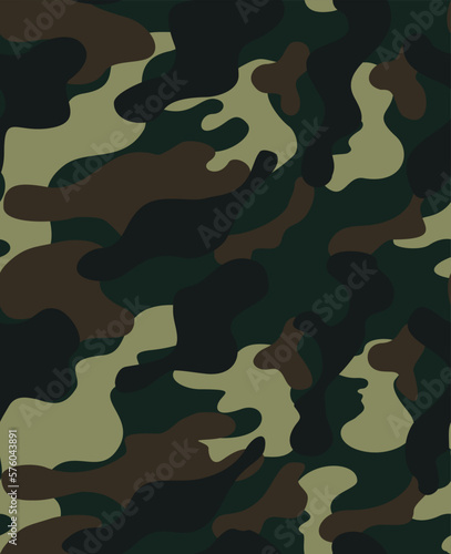 
Green camouflage pattern, vector texture, trendy seamless print, army background.