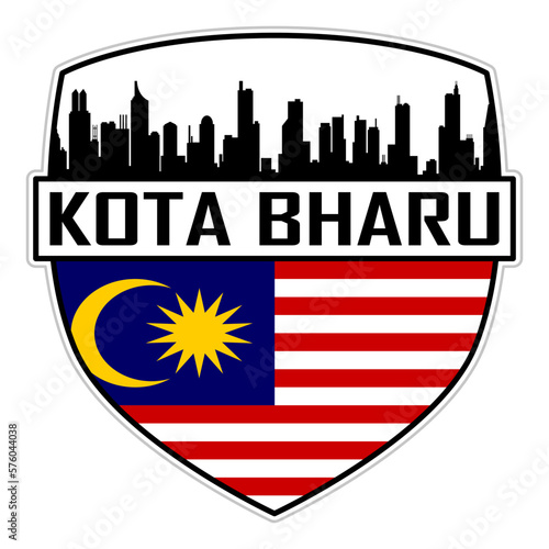 Kota Bharu Malaysia Flag Skyline Silhouette Kota Bharu Malaysia Lover Travel Souvenir Sticker Vector Illustration SVG EPS AI photo
