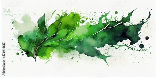 green abstract watercolor on a white background, generative AI