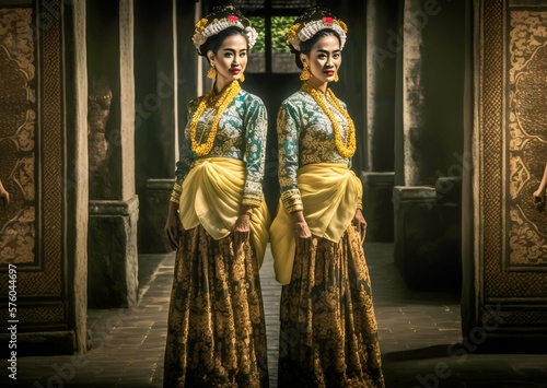 balinese women wear kebaya in bali temple  Generative AI