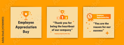 Celebrate Employee Appreciation Day with Cheerful Greeting Cards. Vector banner with illustration of employee getting award and congratulating on his achievement.