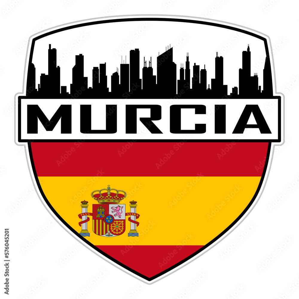 Fototapeta premium Murcia Spain Flag Skyline Silhouette Murcia Spain Lover Travel Souvenir Sticker Vector Illustration SVG EPS AI
