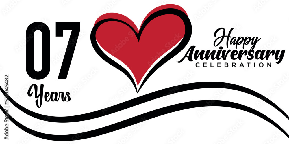 Vector 07th anniversary celebration logo lovely red heart abstract vector on white background design template illustration. Vector 07th anniversary celebration logo lovely red heart abstract vector on white background design template illustration.
