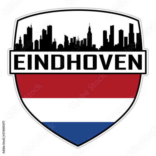 Eindhoven Netherlands Flag Skyline Silhouette Eindhoven Netherlands Lover Travel Souvenir Sticker Vector Illustration SVG EPS AI