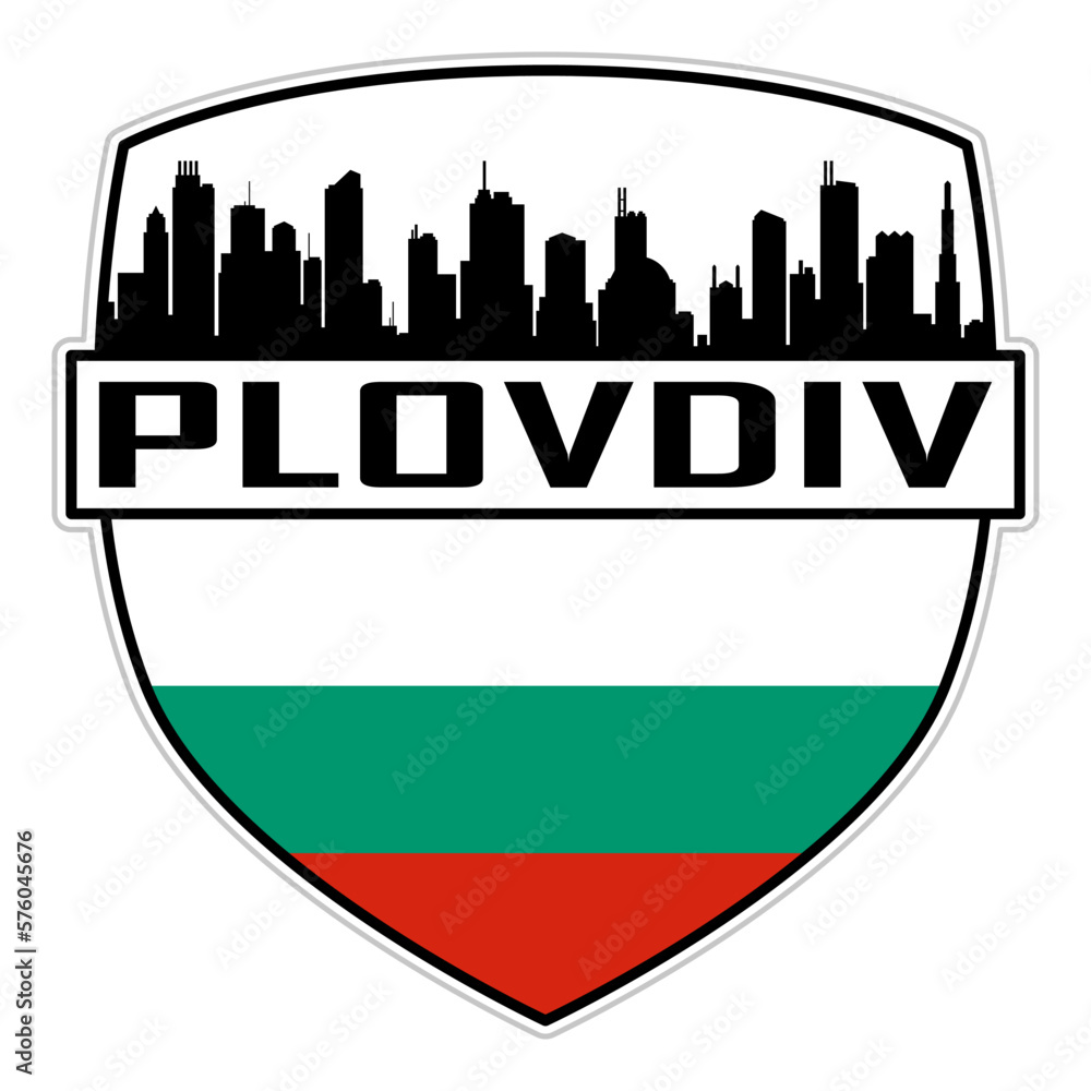 Fototapeta premium Plovdiv Bulgaria Flag Skyline Silhouette Plovdiv Bulgaria Lover Travel Souvenir Sticker Vector Illustration SVG EPS AI