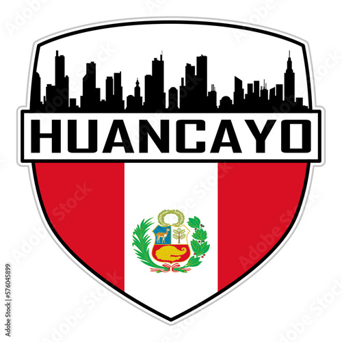 Huancayo Peru Flag Skyline Silhouette Huancayo Peru Lover Travel Souvenir Sticker Vector Illustration SVG EPS AI photo