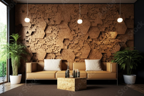 Interior of modern design room with cork wall Generative AI