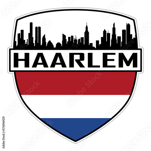 Haarlem Netherlands Flag Skyline Silhouette Haarlem Netherlands Lover Travel Souvenir Sticker Vector Illustration SVG EPS AI